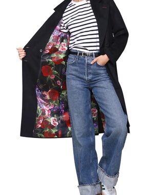 NWOT Avec Les Filles Walker Raglan Coat Black Floral Lining Size M